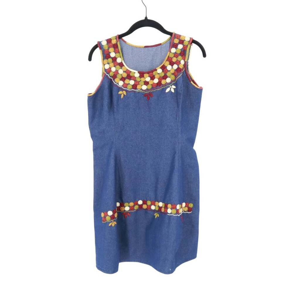 Vintage Denim Tank Dress Womens XS Blue Cottagecore Grannycore Hippie Retro Boho